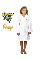 Yellow Puff Cartoon Design & Custom Name Embroidery on Kids Hooded Bathrobe